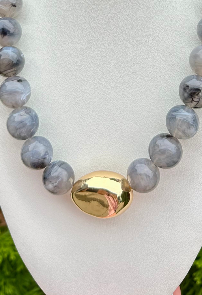 Grey Marble Stone Chunky Necklace