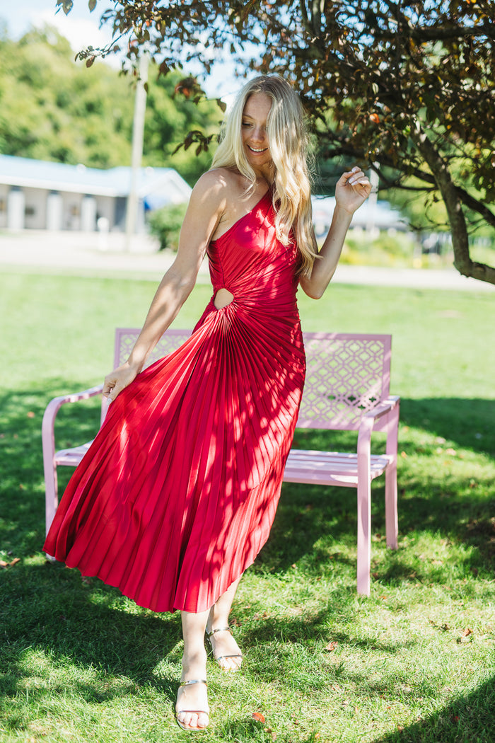 Viva Magenta One Shoulder Fresco Dress