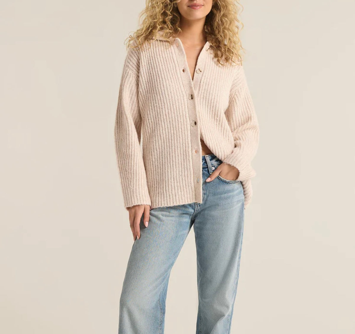 Lennie Button Up Sweater Oatmeal Heather