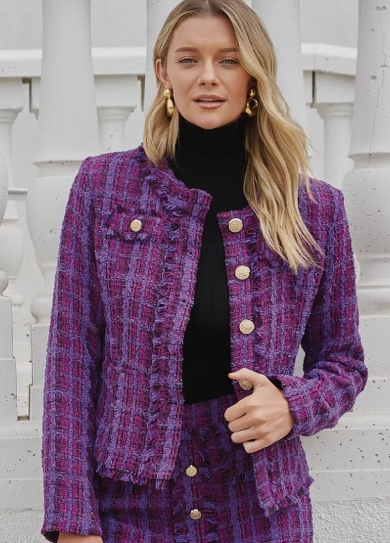 Plum Fray Tweed Blazer