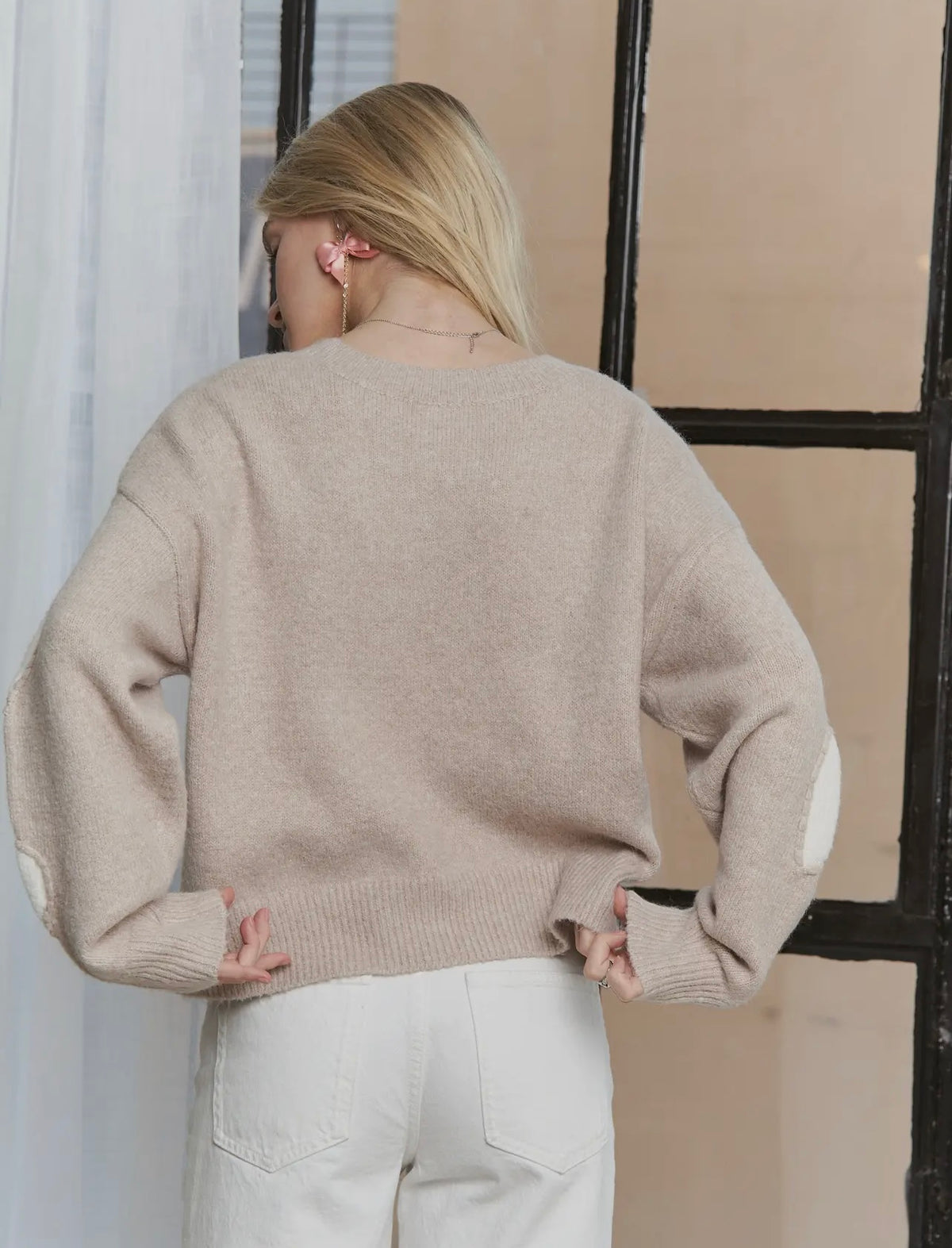 Taupe Sweater With White Hearts