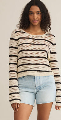 Kit Stripe Crochet Sweater Sea Salt