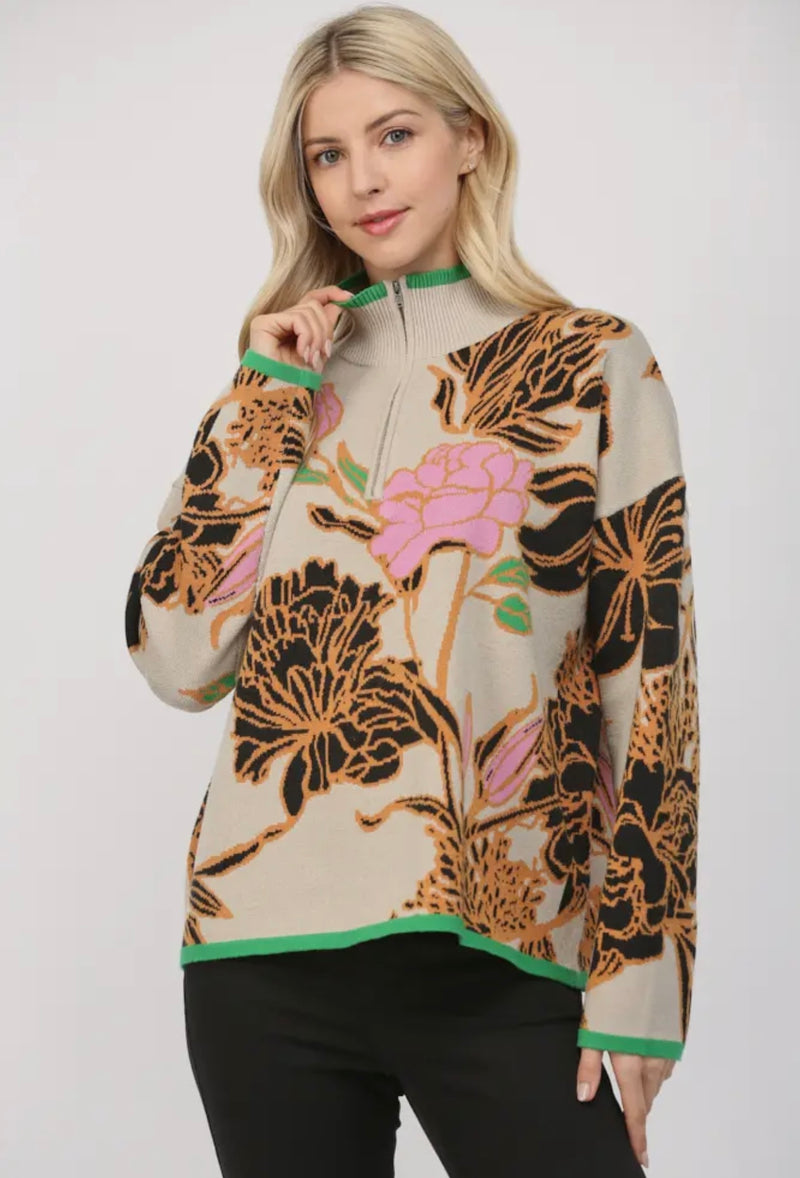 Sasha Floral Half Zip Sweater