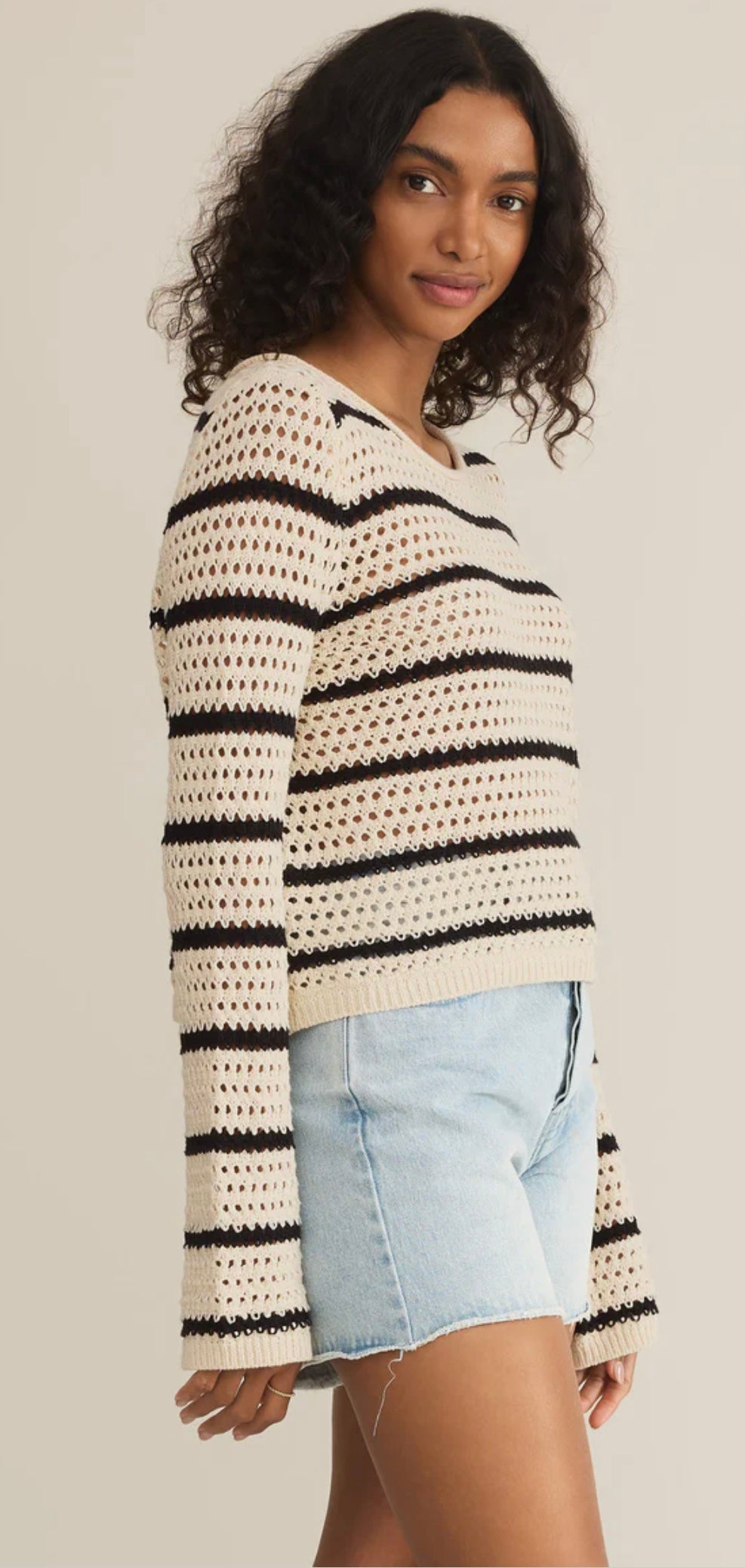 Kit Stripe Crochet Sweater Sea Salt