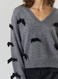 Charcoal V Neck Bow Sweater