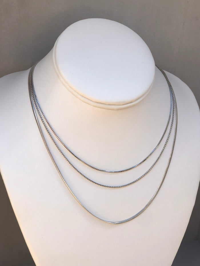 Rhodium 3 Row Layered Chain Necklace