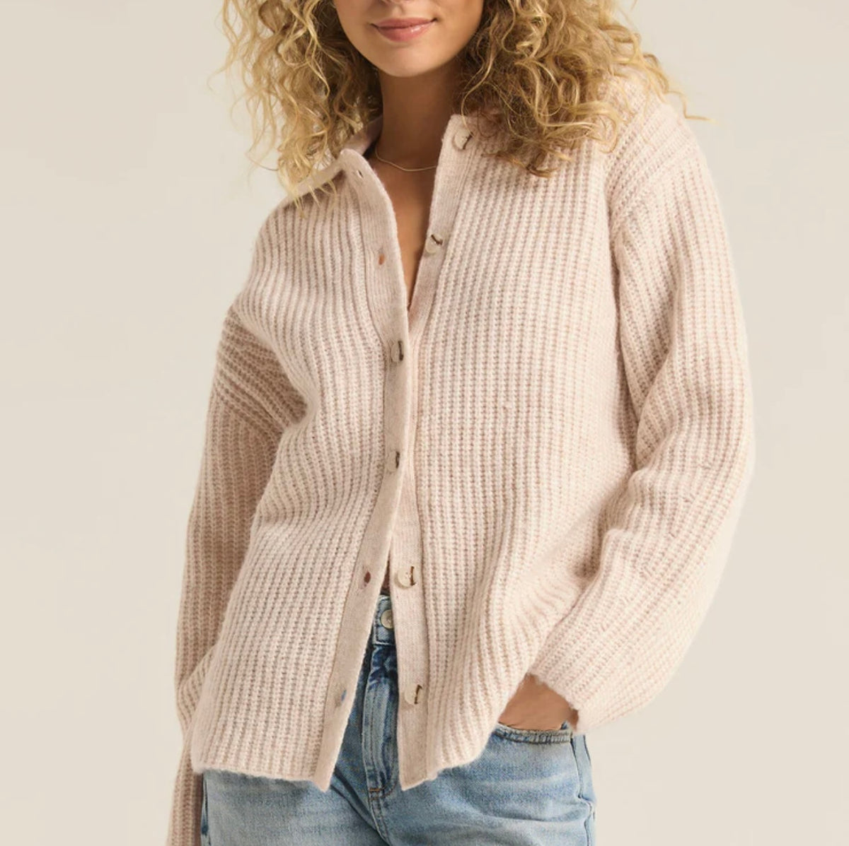 Lennie Button Up Sweater Oatmeal Heather