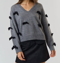 Charcoal V Neck Bow Sweater