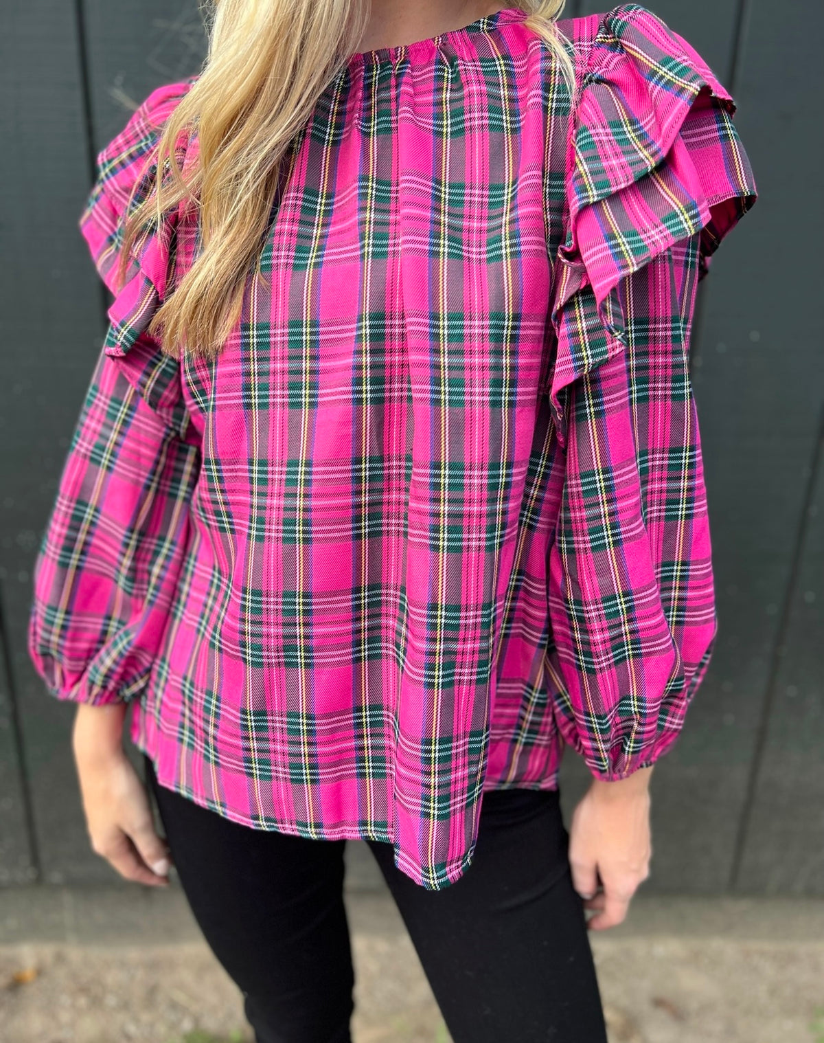 Picture Perfect Plaid Top-Pink : L