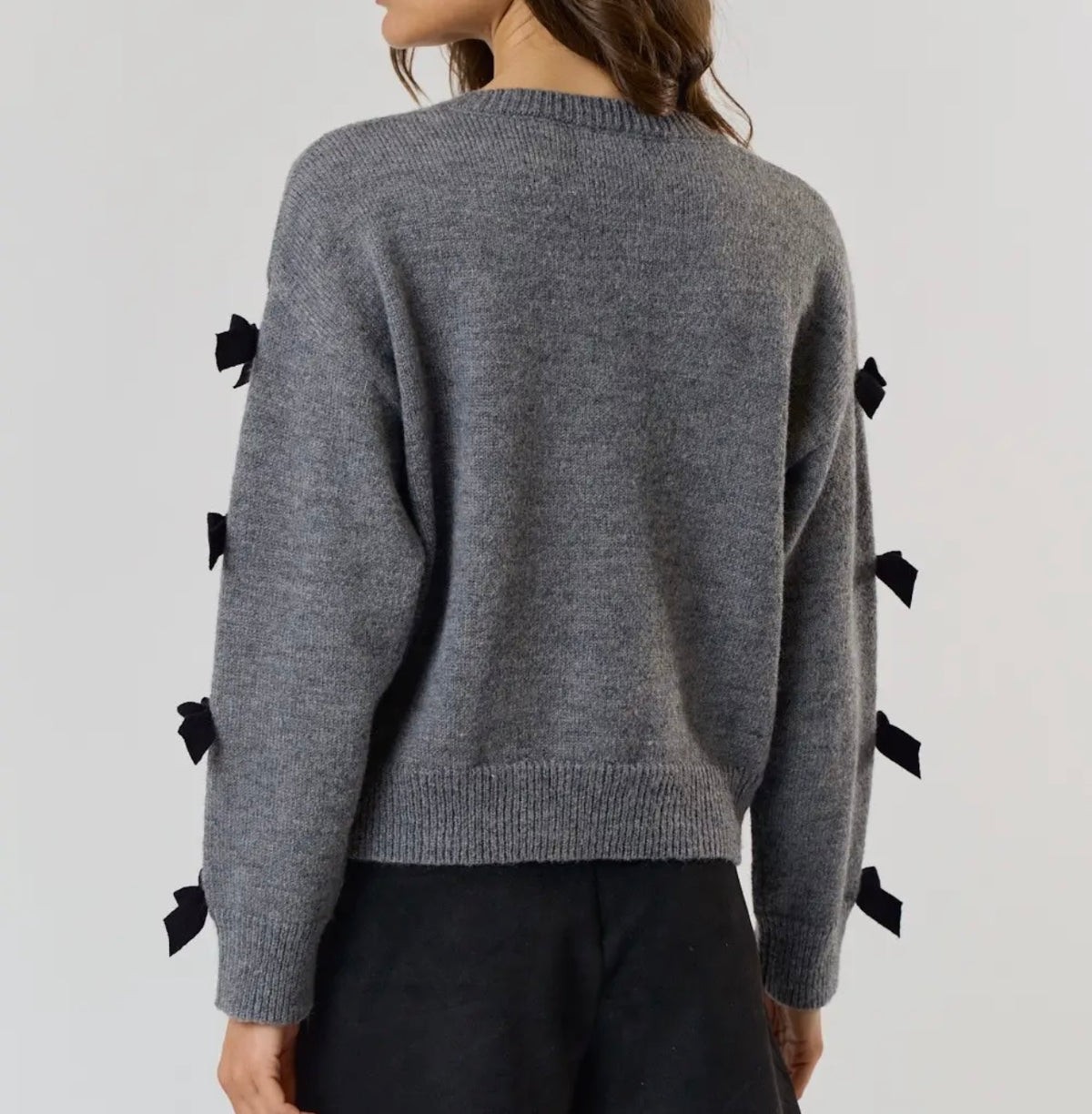 Charcoal V Neck Bow Sweater