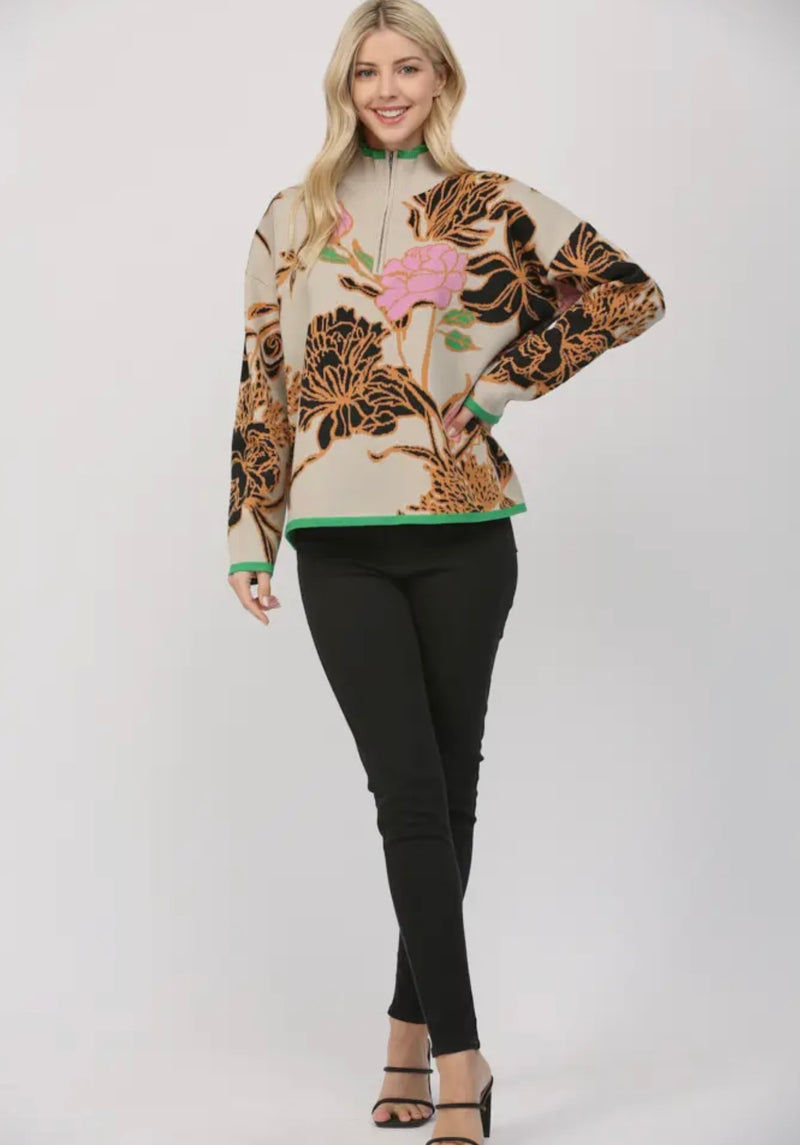 Sasha Floral Half Zip Sweater