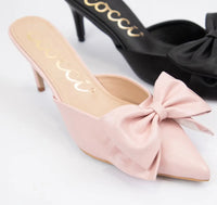 Carol Big Bow On Pointed-Toe Kitten Heel - Blush Pink