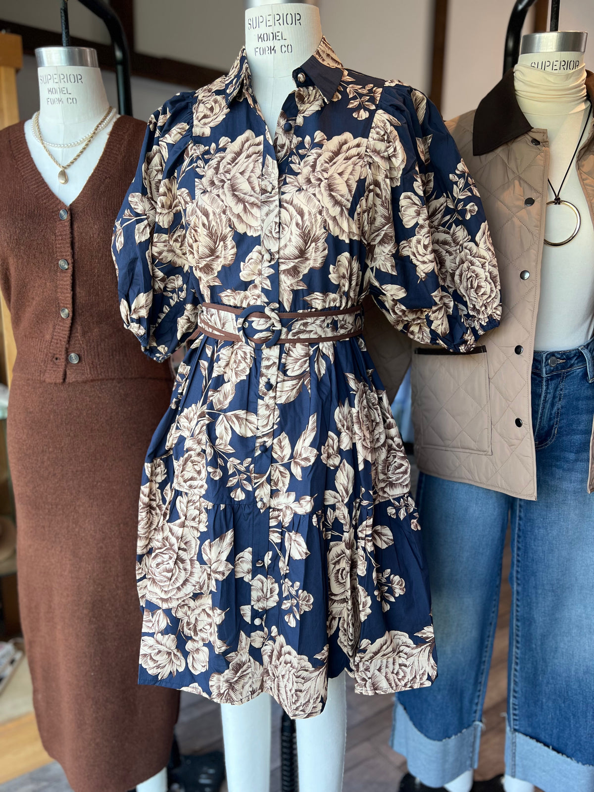 Midnight Blue Bloom With Belt Dress