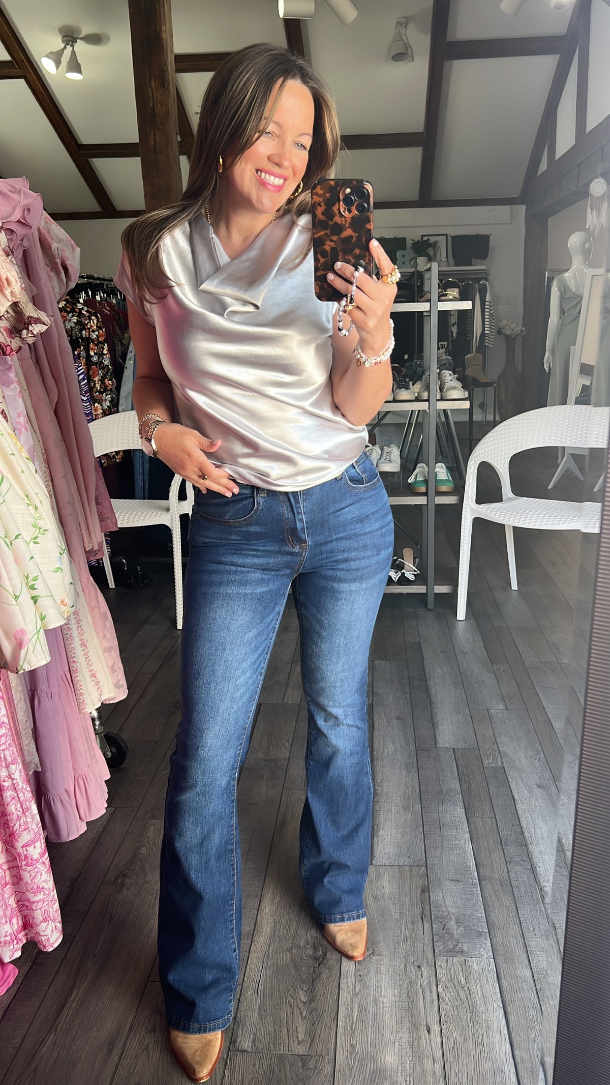 Silver Cowl Neck Combo Blouse