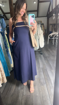 Navy Dress With Tan Trim