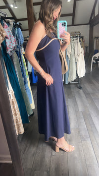 Navy Dress With Tan Trim