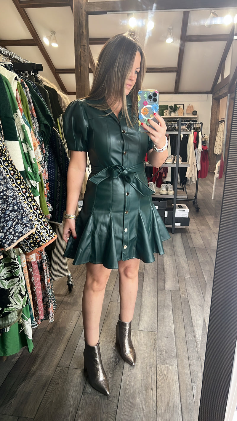 Hunter Green Faux Leather Dress