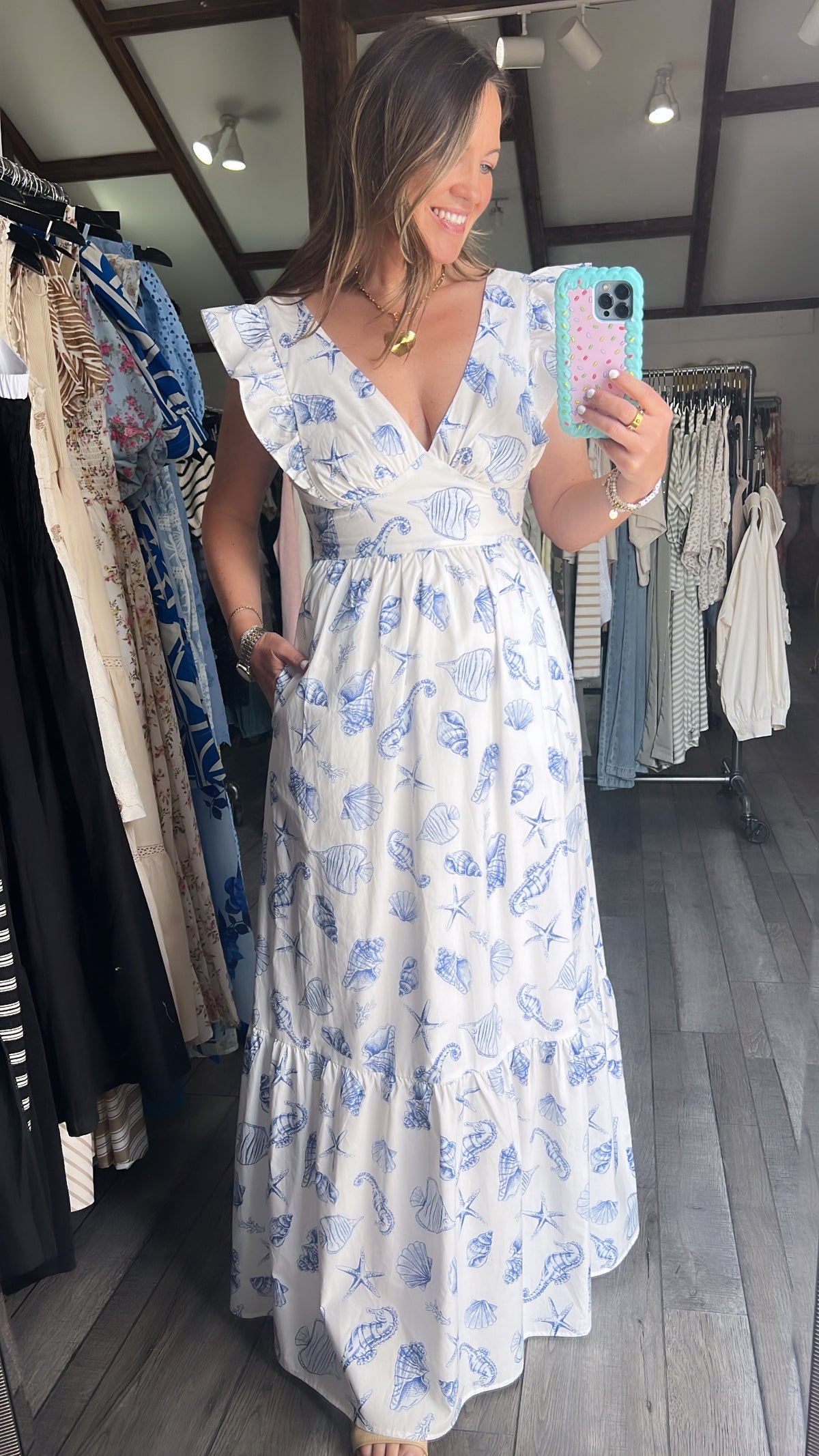 Seashell Ruffle Maxi Dress