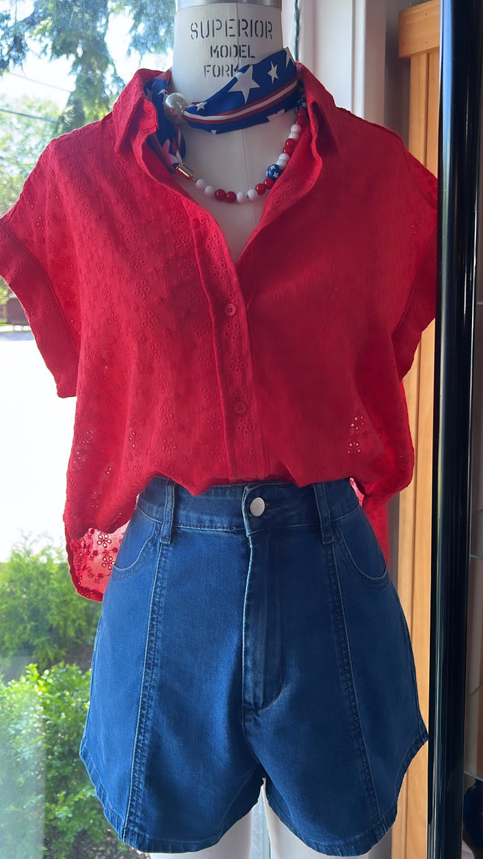 Cherry Charm Eyelet Top