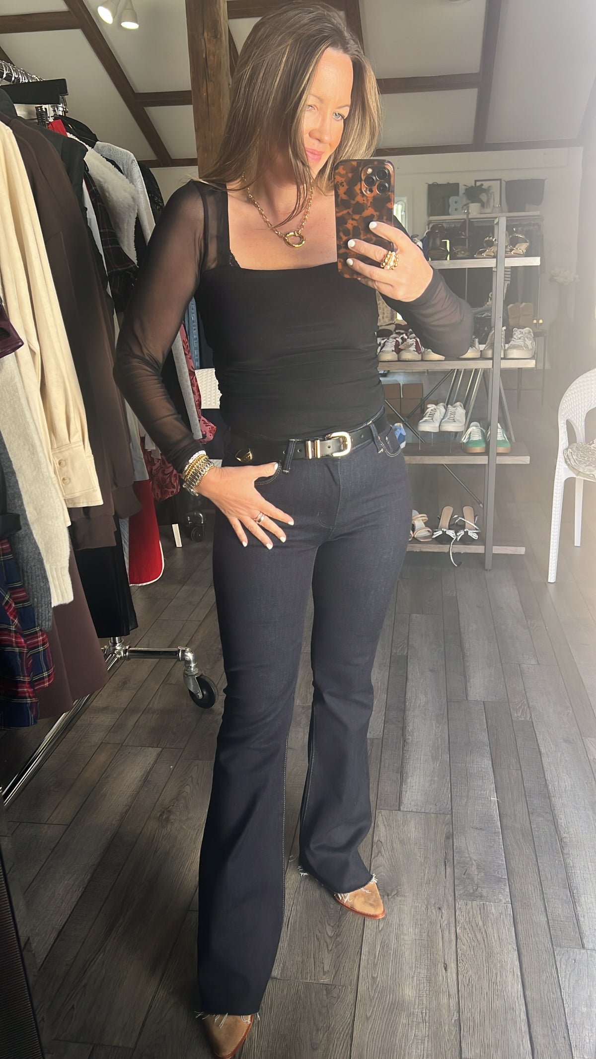 Mindy Mid High Rise Flare Cut Jeans