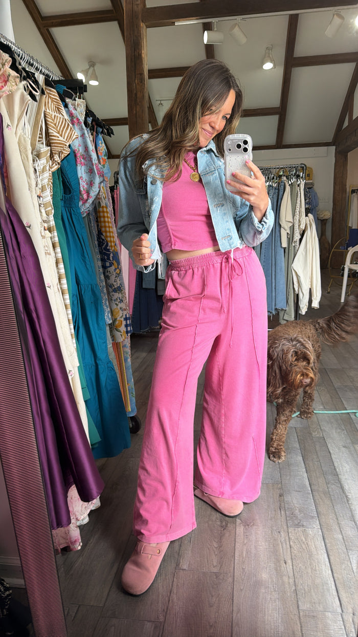 Mineral Washed Sleeveless Top & Wide Leg Pants Set