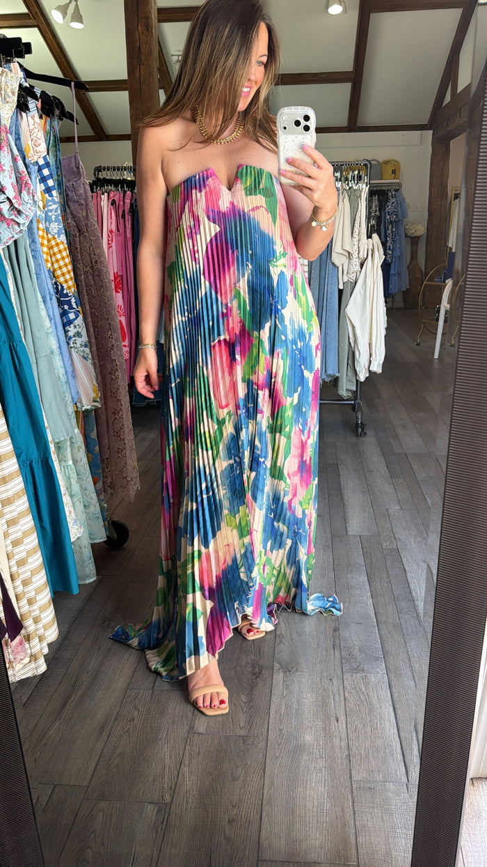 Kaylor Strapless Pleated Maxi