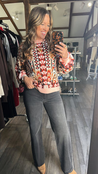 Rio Arabesque Sweater With Pink Trim