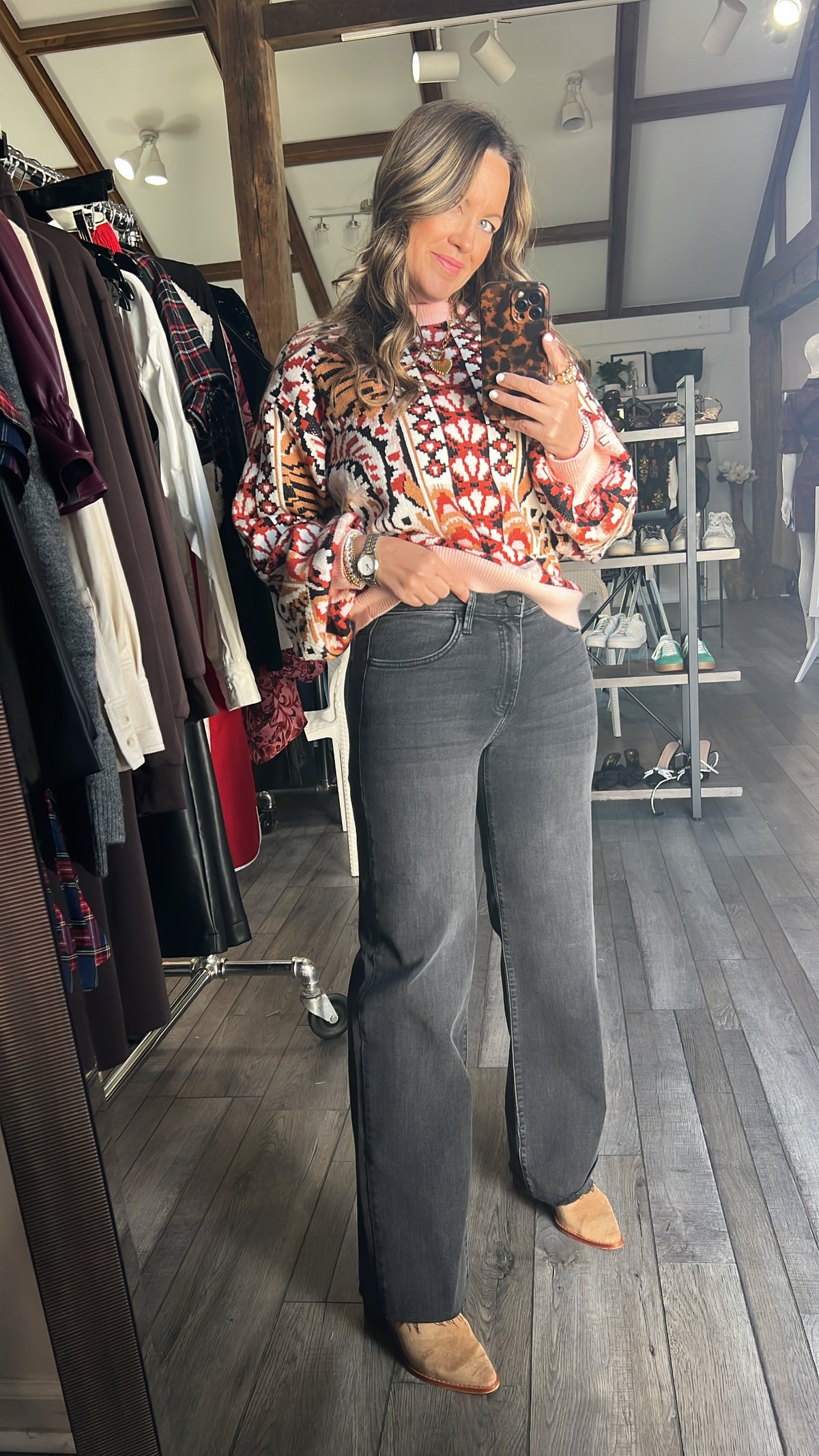 Rio Arabesque Sweater With Pink Trim