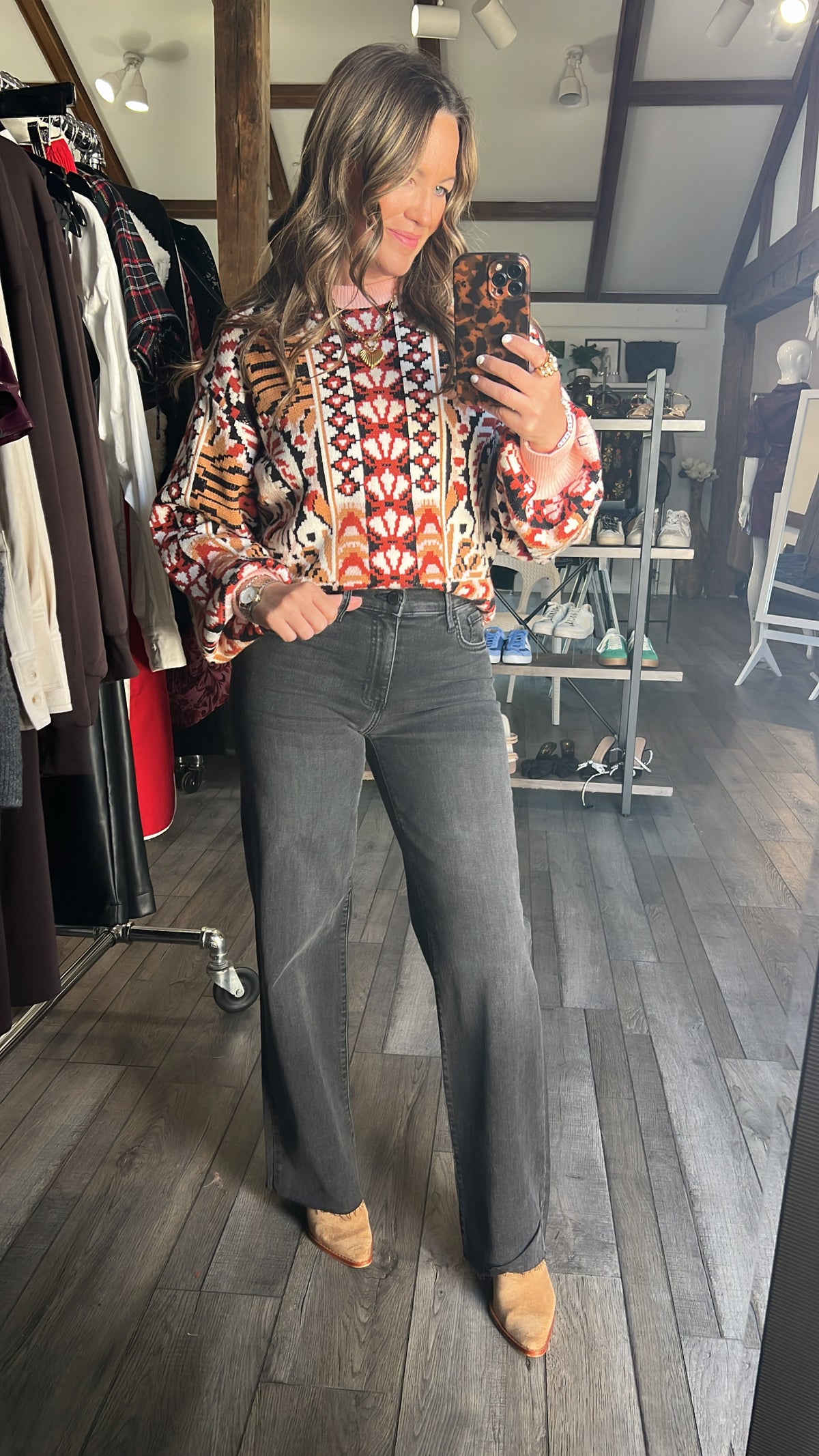 Rio Arabesque Sweater With Pink Trim