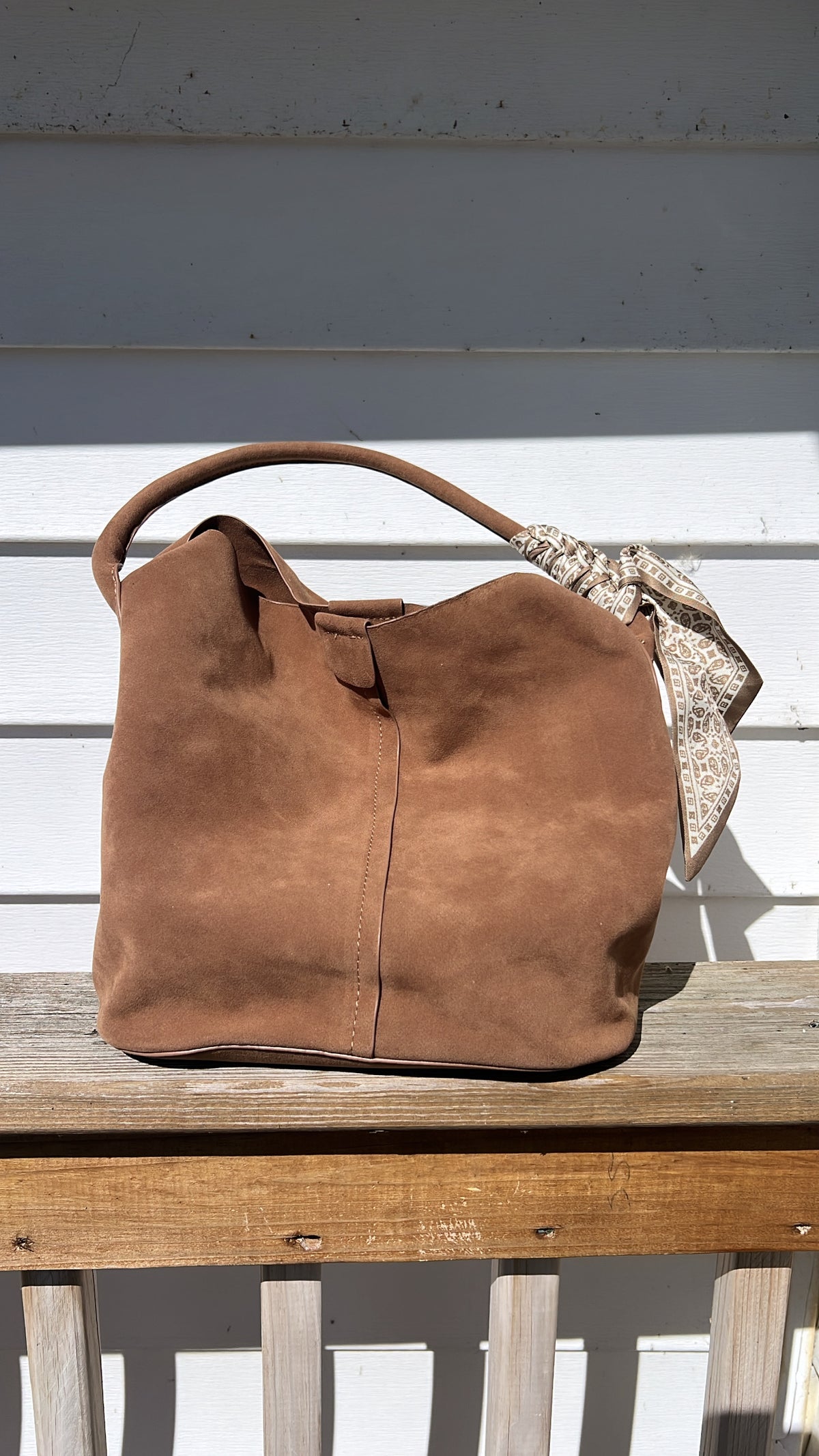 Savannah Suede Bucket Bag Tan