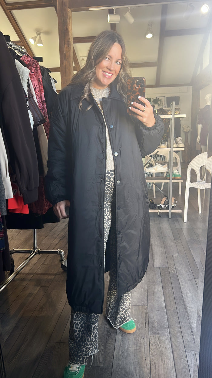 Oversized Long Black Button Down Coat