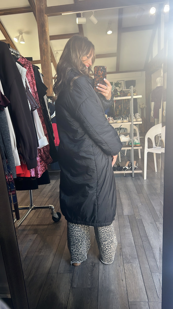 Oversized Long Black Button Down Coat