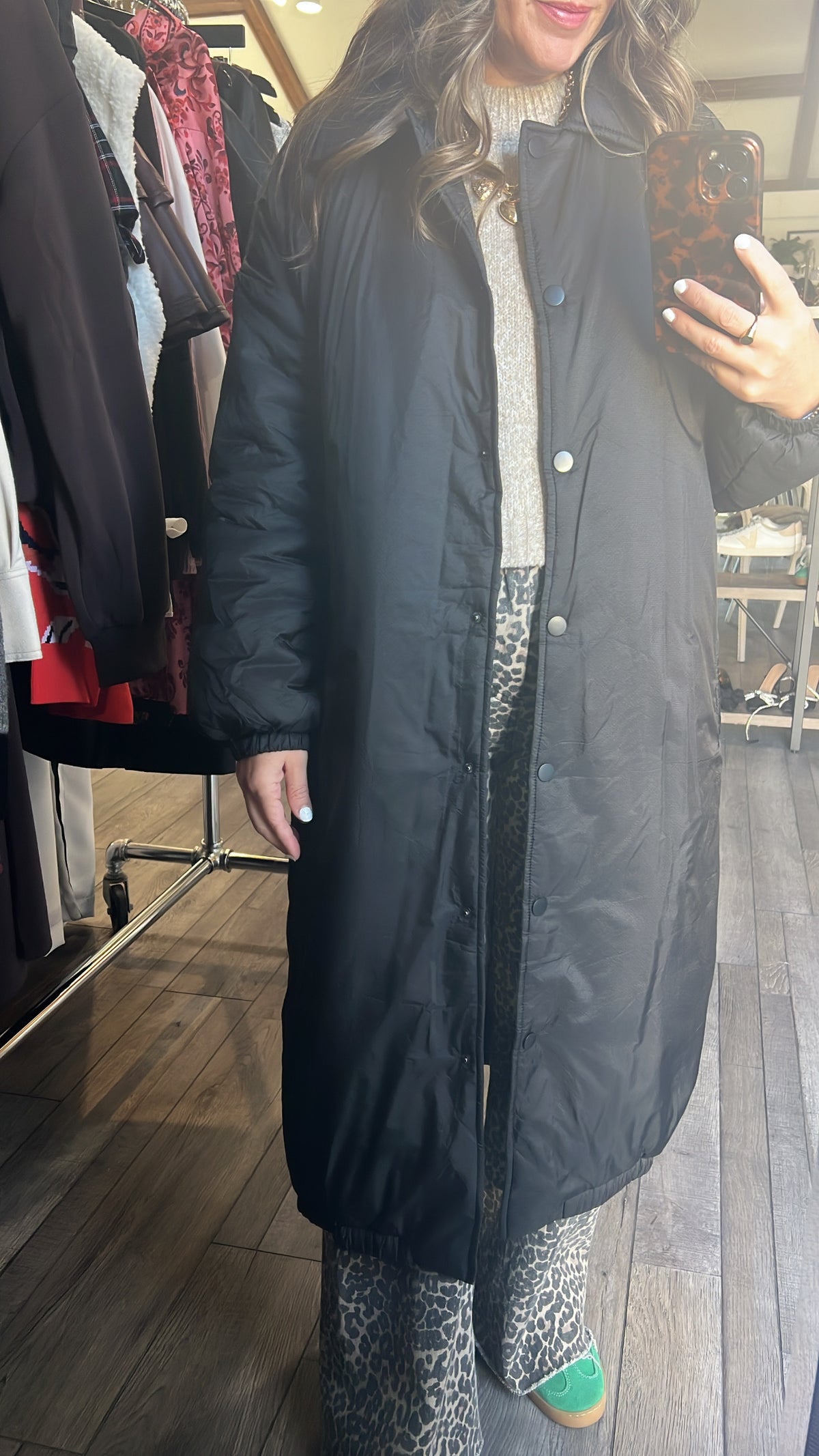 Oversized Long Black Button Down Coat