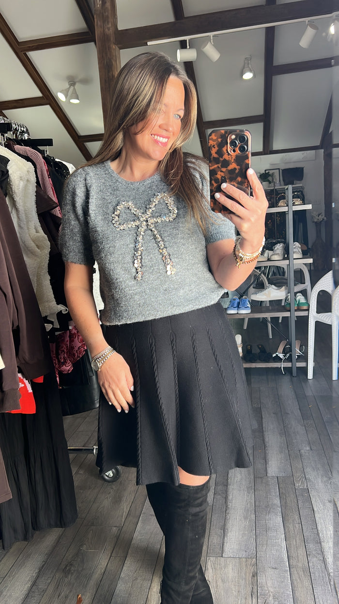Twinkle Bow Knit Short Sleeve Sweater