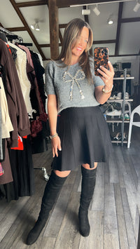 Twinkle Bow Knit Short Sleeve Sweater