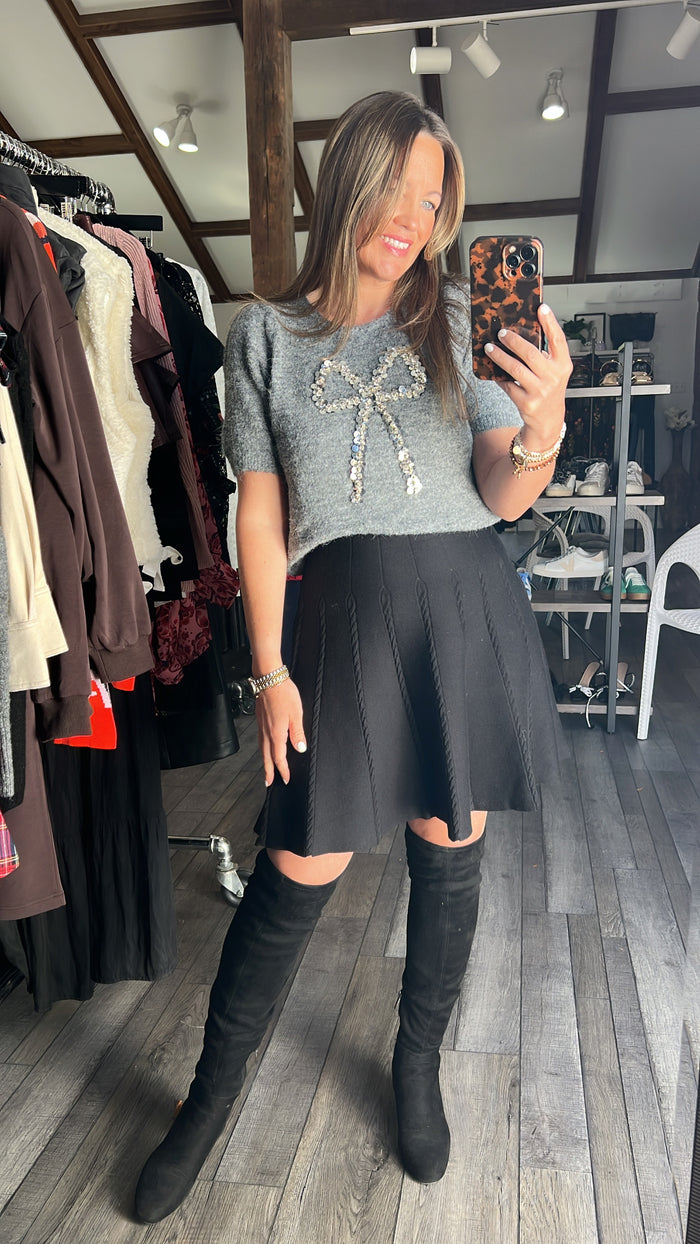 Twinkle Bow Knit Short Sleeve Sweater
