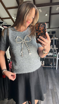 Twinkle Bow Knit Short Sleeve Sweater