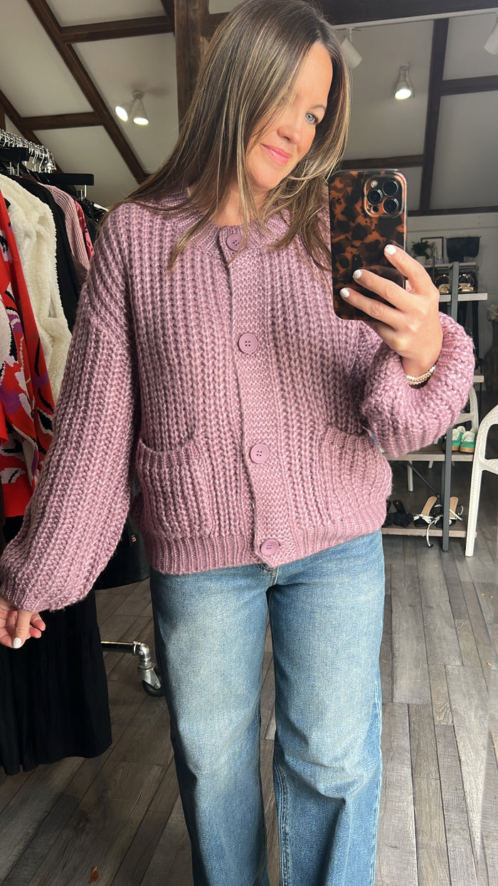 Mauve Button Knit Cardigan