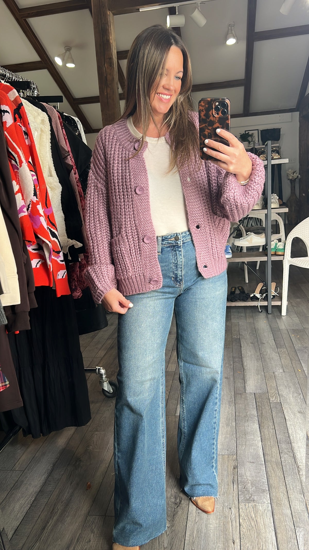 Mauve Button Knit Cardigan