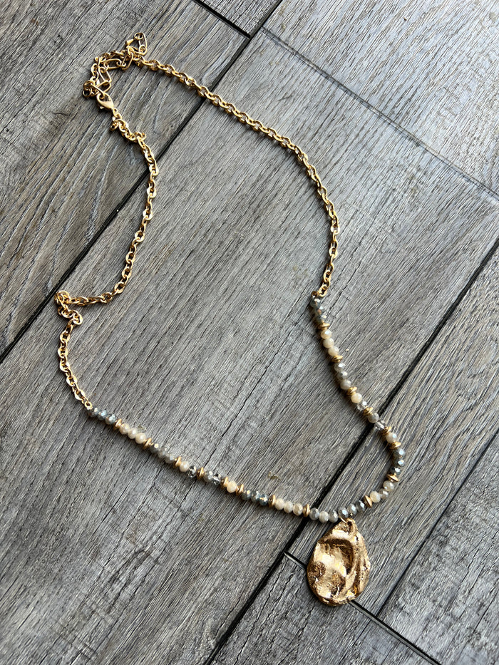 Beaded Textured Teardrop Necklace