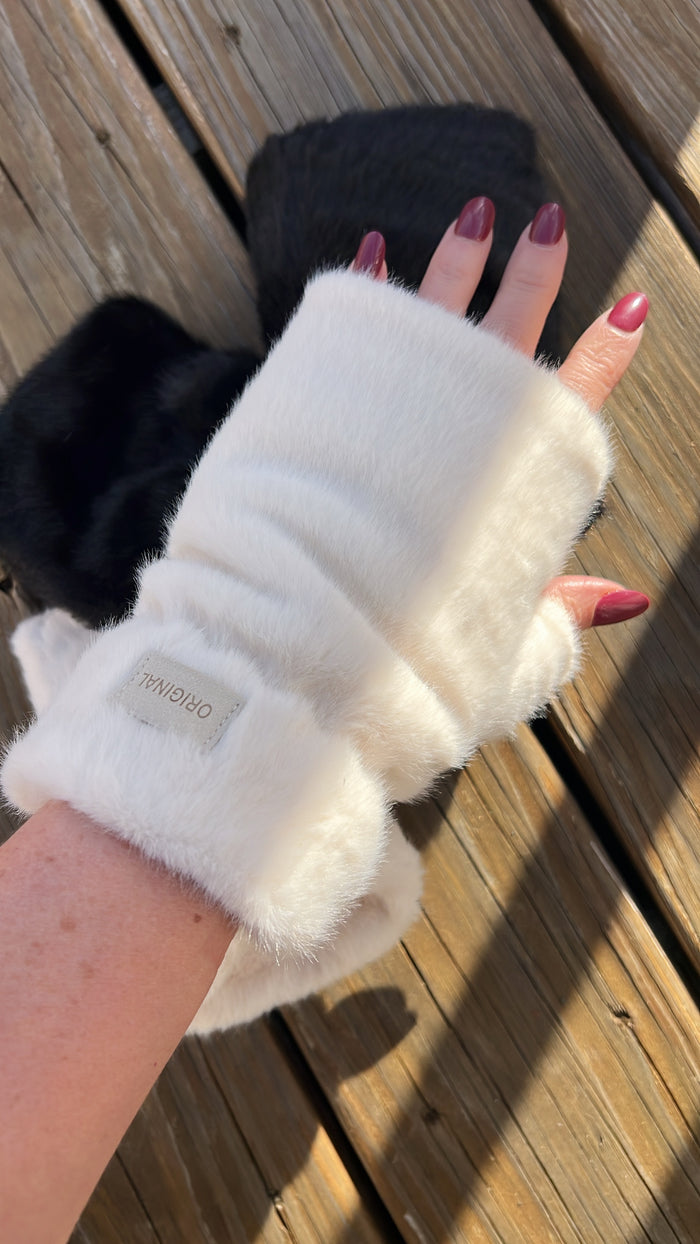 Teddy Fleece Fingerless Gloves