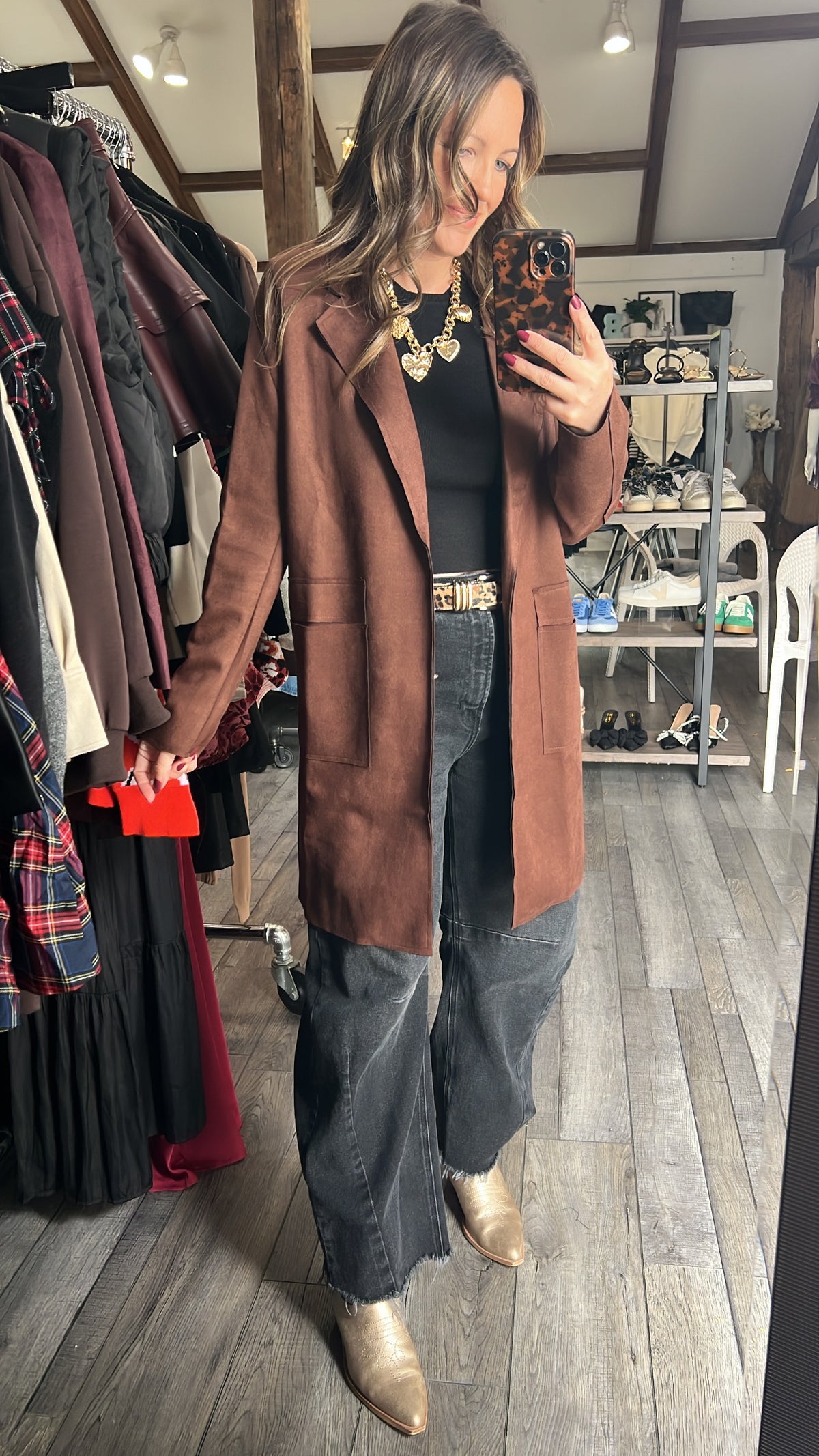 Dark Brown Side Pocket Suede Jacket