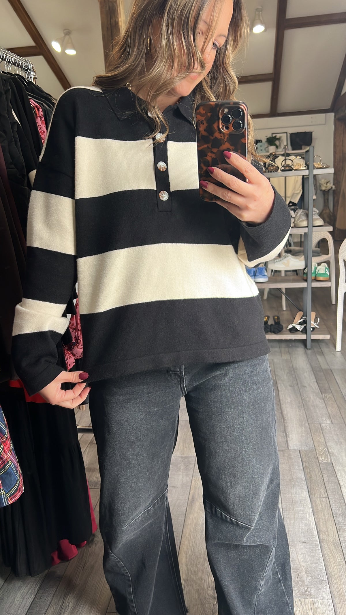 Soft Serve Stripes Button Sweater