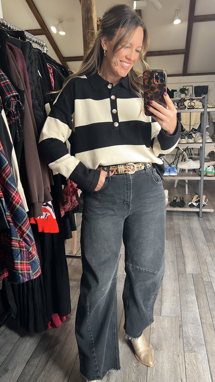 Soft Serve Stripes Button Sweater