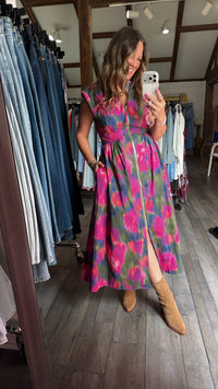 Magenta Flare Zipper Dress