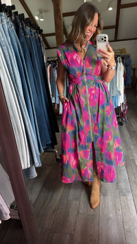 Magenta Flare Zipper Dress