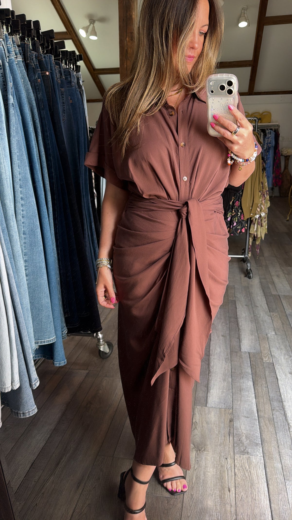 Chocolate Tie Front Dress