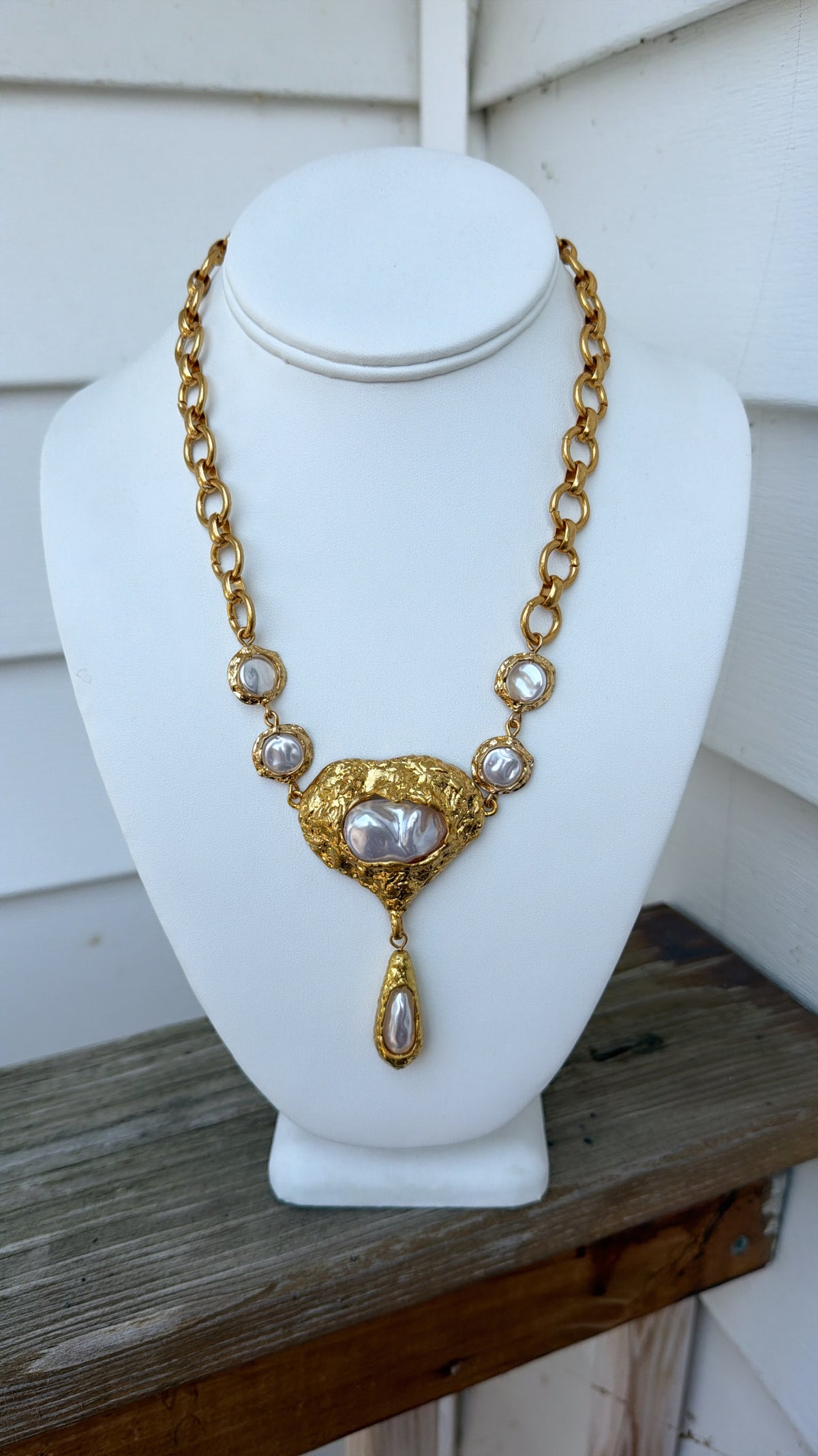 Pearl Teardrop Geometric Necklace