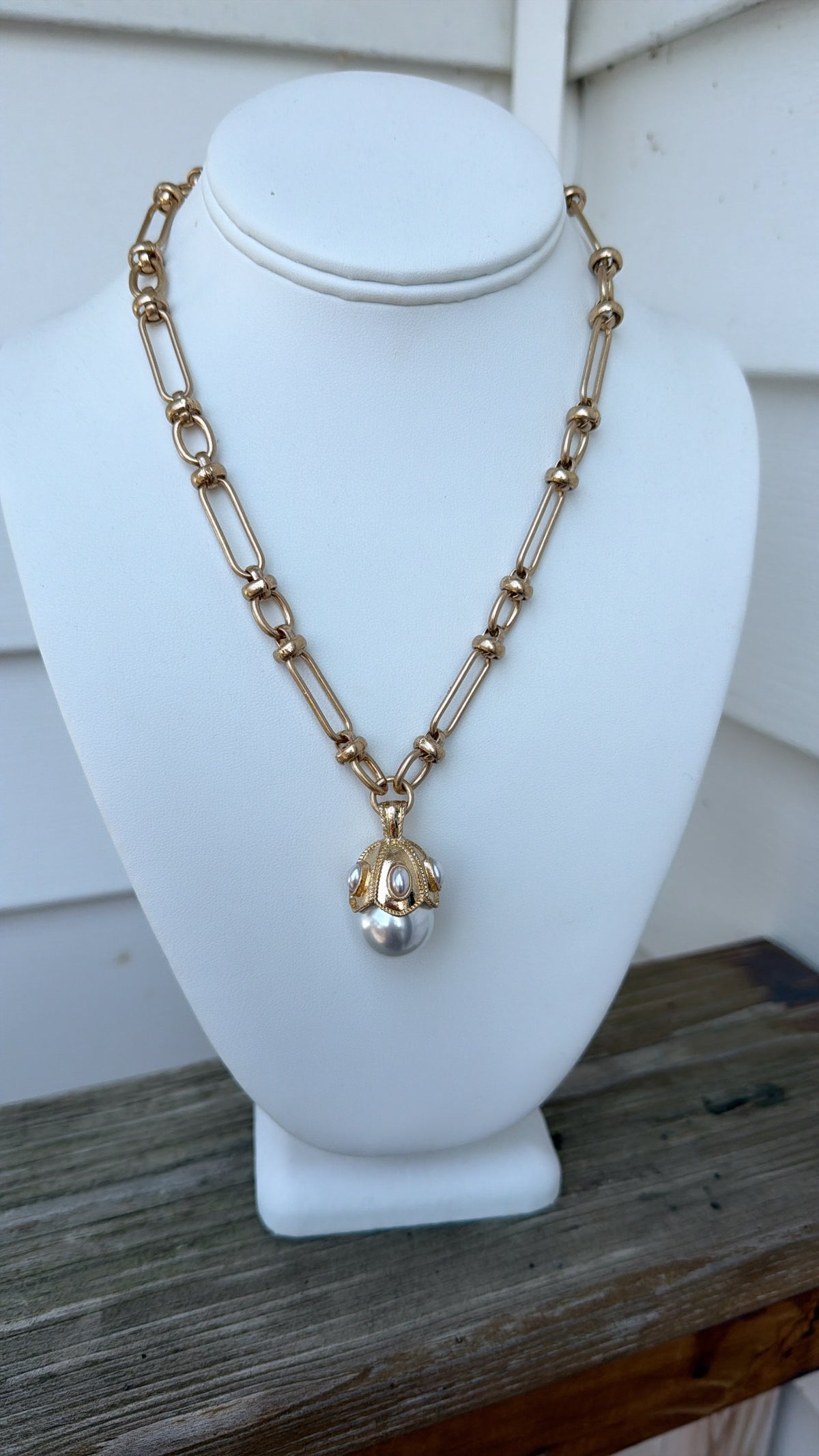 Chunky Link Chain Pearl Pedant Necklace