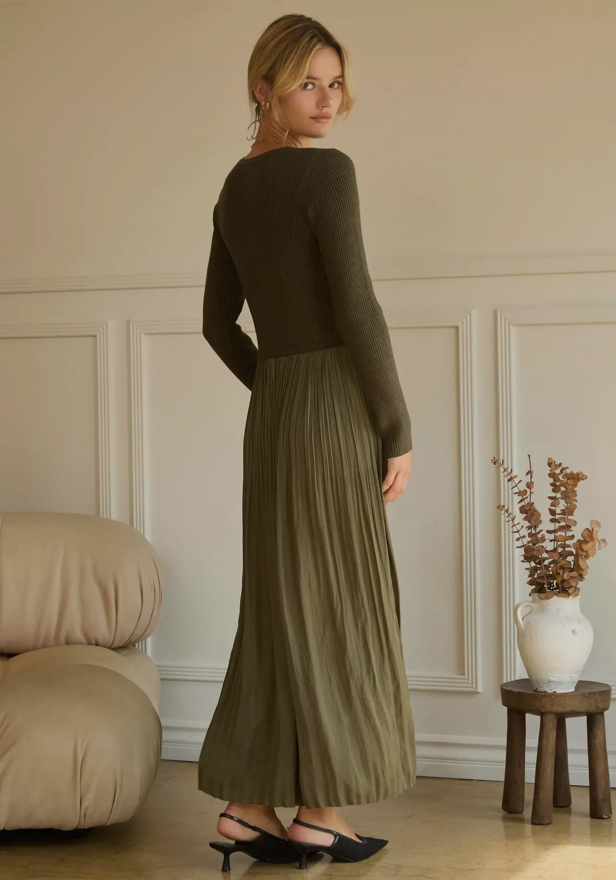 Olive Mix Media Dress